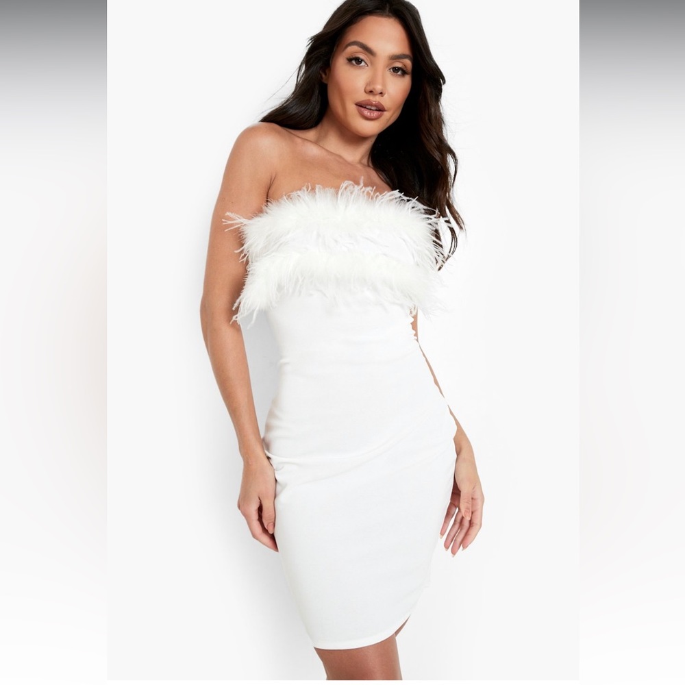 COPY - Boohoo white bodycon feather dress